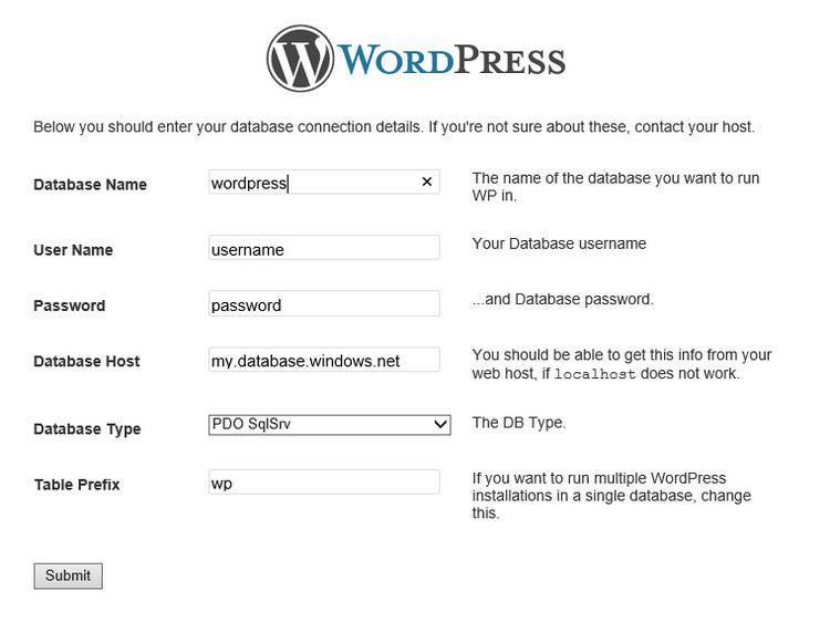 Wordpress database connection