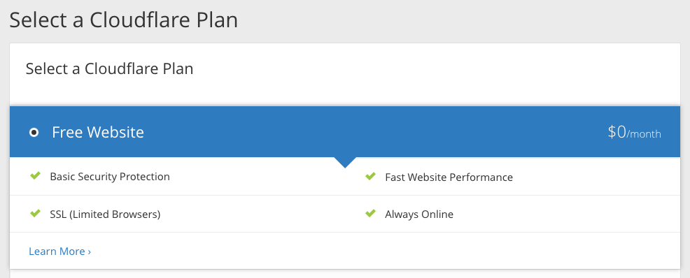 Select Cloudflare Plan